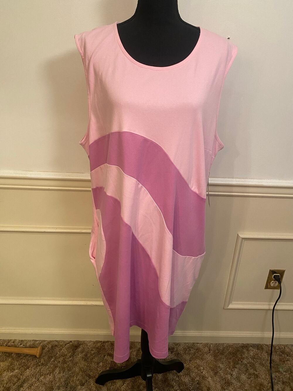 New York & Company Pink Colorblock Retro Shift Dress Sleeveless Pockets NWT